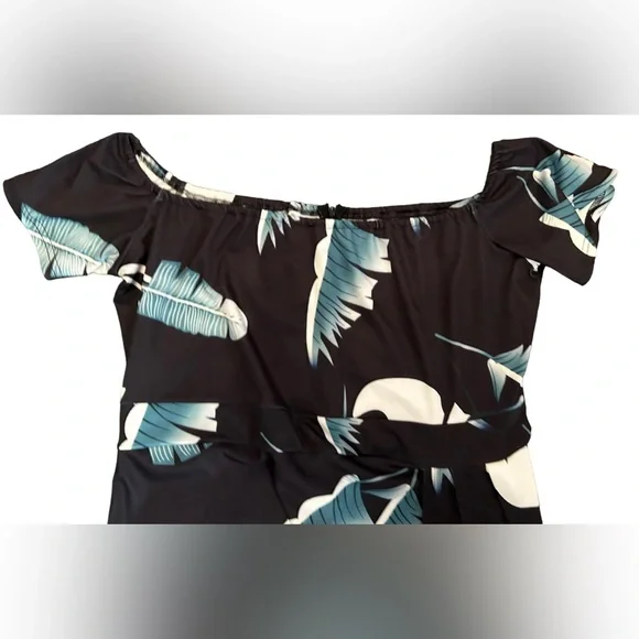 Plus size Casual Shoulder Floral tropical Print Ruched High Slit Dresses 2X NWOT - Picture 5 of 11